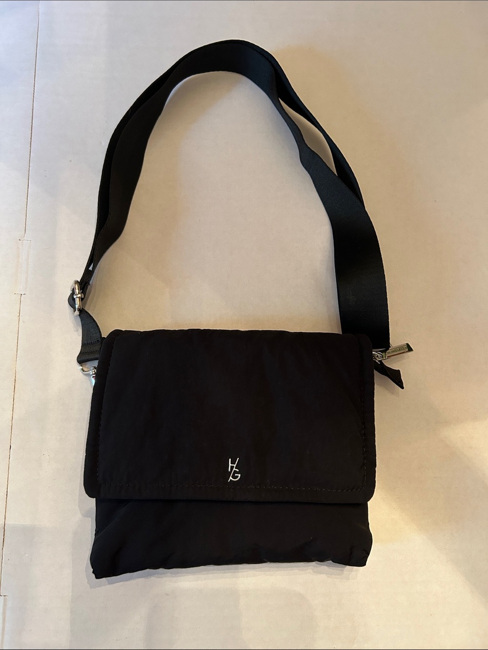 Happily Grey Black Crossbody Bag - Minimal Nylon Shoulder Bag-Pre-owned